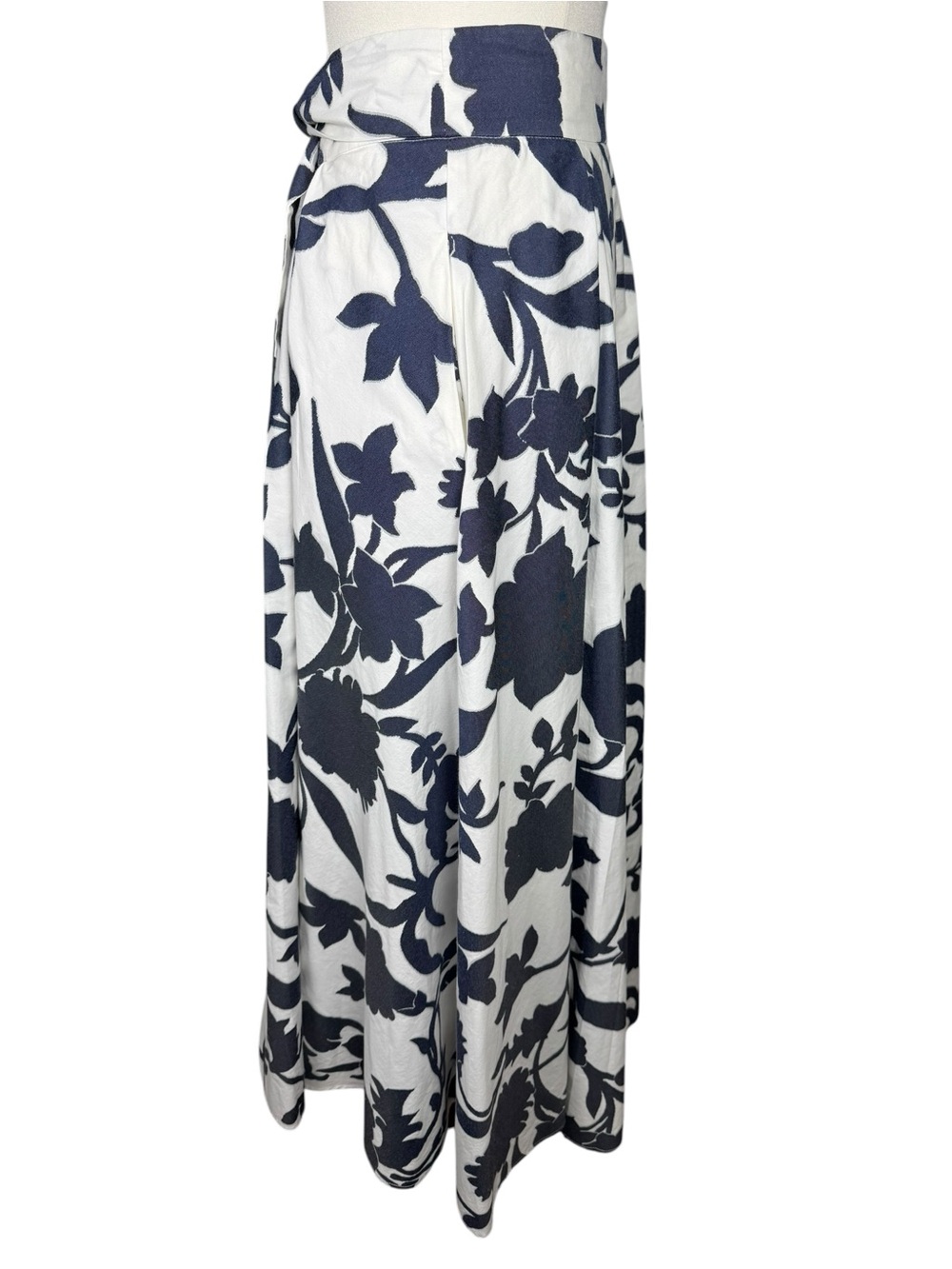 Milly Navy White Floral Cotton Midi Circle Skirt Tie Waist Pockets 6 - Picture 5 of 13